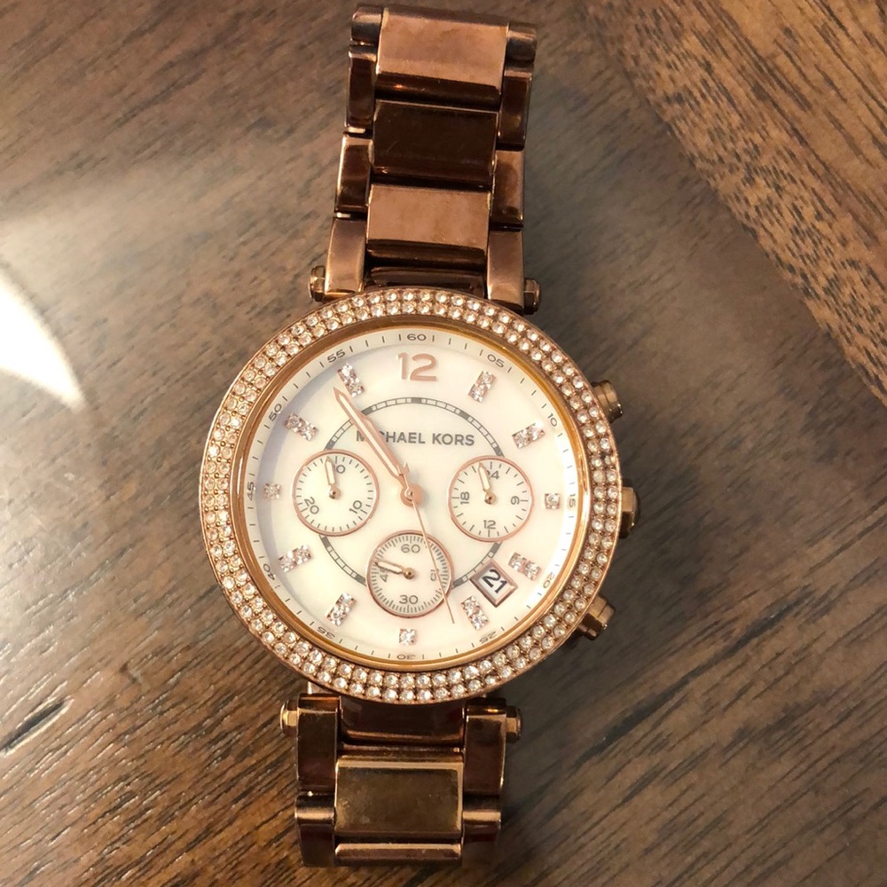 Michael Kors rose gold opalescent watch